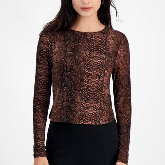 Bar III Women's Python-Print Long-Sleeve Jersey Top XS - Picture 1 of 5